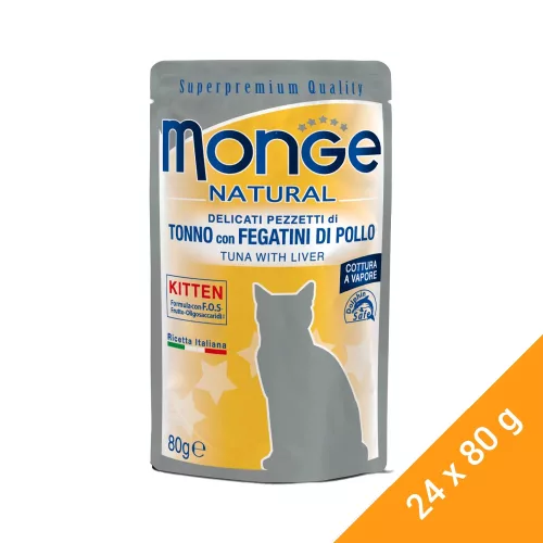 Monge Natural Pouch Kitten Alutasakos Macskaeledel (Tonhal és Máj) - 24x80 g