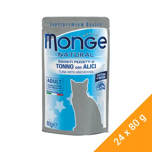 Monge Natural Pouch Alutasakos Macskaeledel (Tonhal és Szardella) - 24x80 g