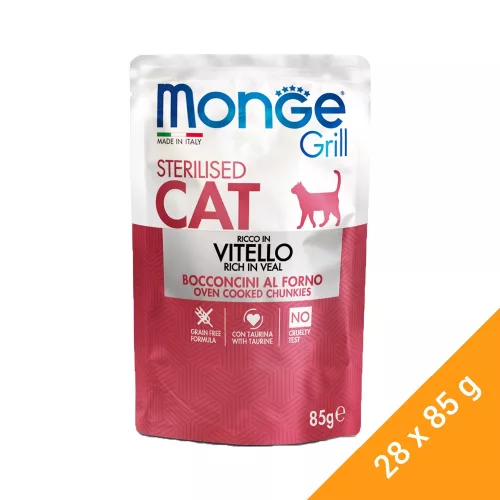 Monge Grill Sterilised Alutasakos Macskaeledel (Borjú) - 28x85 g