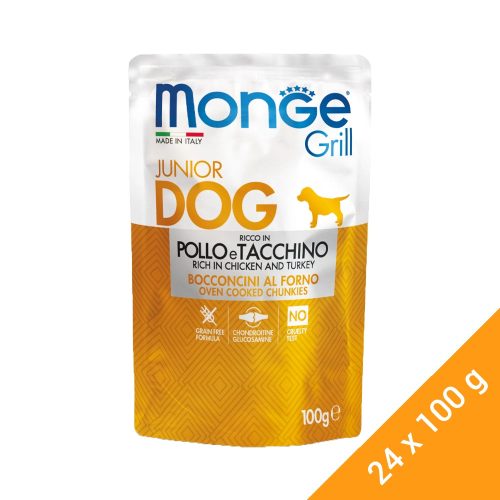 Monge Grill Puppy & Junior Alutasakos Kutyaeledel (Csirke & Pulyka) - 24x100 g