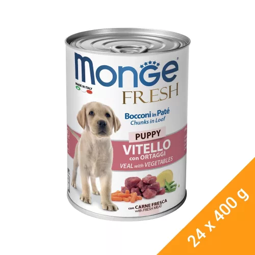 Monge Fresh Chunks in Loaf Puppy Konzerv Kutyáknak (Borjú és Zöldségek) - 24x400 g