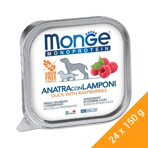 Monge Monoprotein Fruits Pate Alutálcás Kutyaeledel (Kacsa és Málna) - 24x150 g