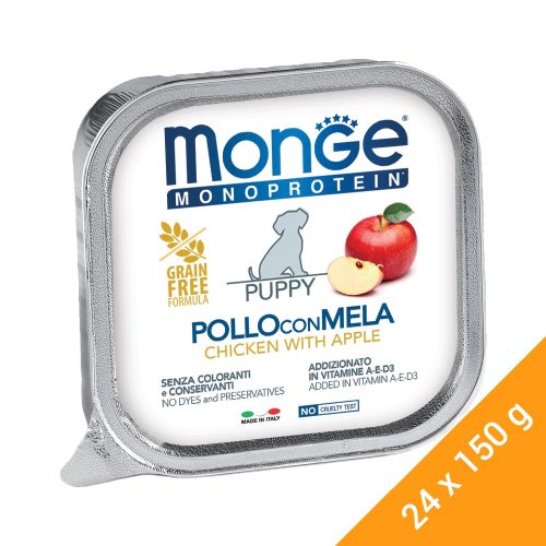 Monge Monoprotein Fruits Pate Puppy Alutálcás Kutyaeledel (Csirke és Alma) - 24x150 g