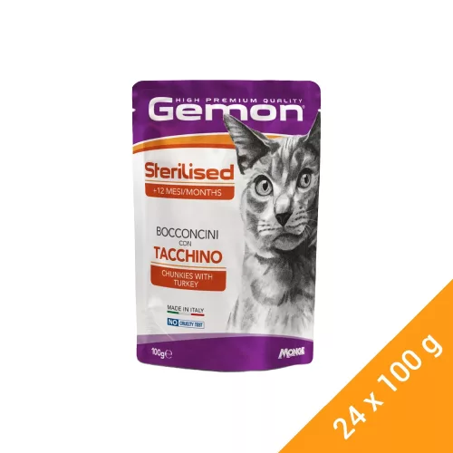 Gemon Chunkies Sterilised Alutasakos Macskaeledel (Pulyka) - 24x100 g