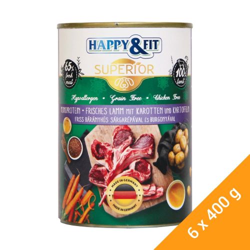 Happy&Fit Superior Konzerv Kutyáknak (Friss Bárányhús, Sárgarépa és Burgonya) - 6x400 g