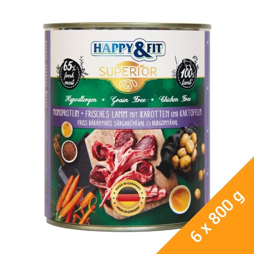 Happy&Fit Superior Konzerv Kutyáknak (Friss Bárányhús, Sárgarépa és Burgonya) - 6x800 g