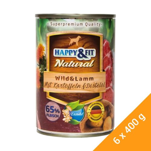 Happy&Fit Natural Konzerv Kutyáknak (Vad, Bárány, Burgonya és Sáfrányolaj) - 6x400 g