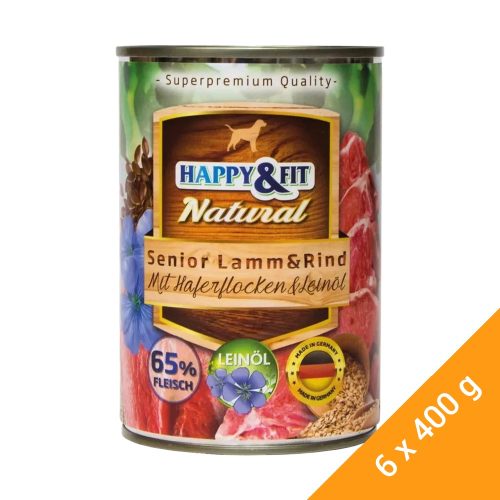 Happy&Fit Natural Senior Konzerv Kutyáknak (Bárány, Marha, Zabliszt és Lenmagolaj) - 6x400 g