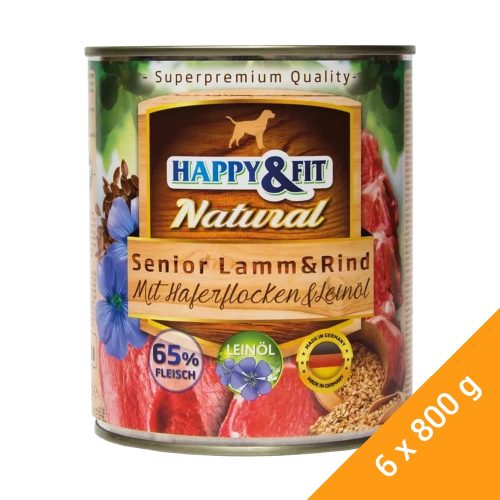 Happy&Fit Natural Senior Konzerv Kutyáknak (Bárány, Marha, Zabliszt és Lenmagolaj) - 6x800 g