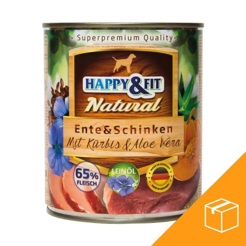 Happy&Fit Natural Konzerv Kutyáknak (Kacsa, Sonka, Sütőtök és Aloe vera) - 6x800 g