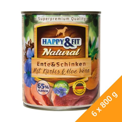 Happy&Fit Natural Konzerv Kutyáknak (Kacsa, Sonka, Sütőtök és Aloe vera) - 6x800 g