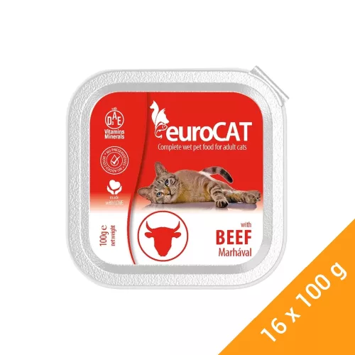 Euro Cat Alutálcás Macskaeledel (Marha) - 16x100 g