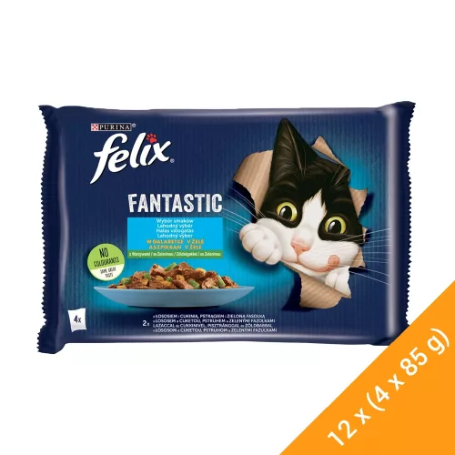 Felix Fantastic Nedves Macskaeledel Aszpikban (Lazac, Cukkini, Pisztráng, és Zöldbab) - 12x(4x85 g)
