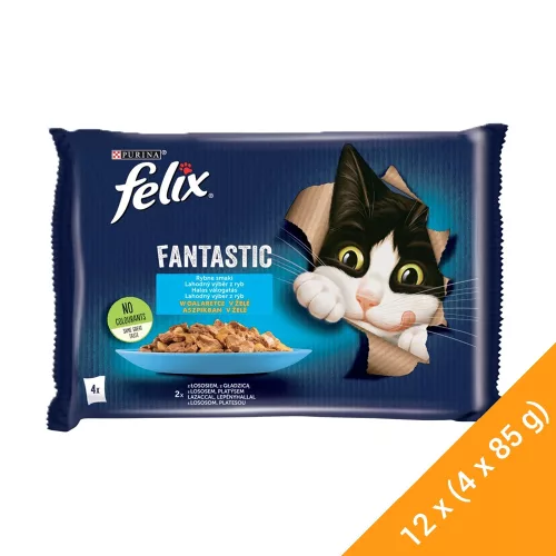Felix Fantastic Nedves Macskaeledel Aszpikban (Lazac és Lepényhal) - 12x(4x85 g)