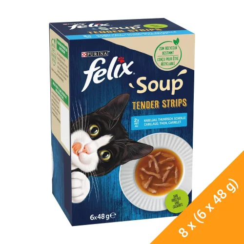 Felix Soup Tender Strips Halas Válogatás Nedves Macskaeledel Szószban Falatkákkal - 8x(6x48 g)