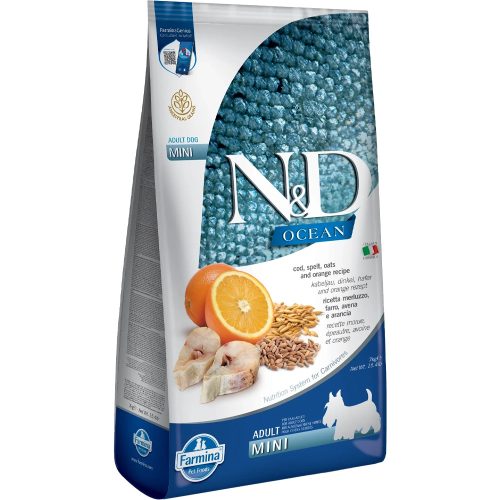N&D Ocean Mini Adult Monoprotein Száraz Kutyatáp (Tőkehal, Tönköly, Zab és Narancs) - 7 kg