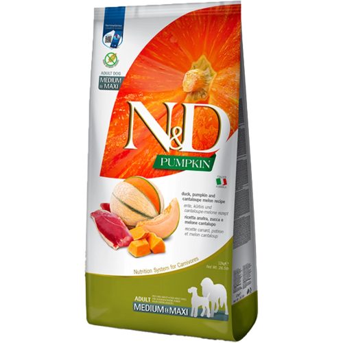 N&D Pumpkin Medium & Maxi Adult Gabonamentes Száraz Kutyatáp (Kacsa, Sütőtök és Sárgadinnye) - 12 kg