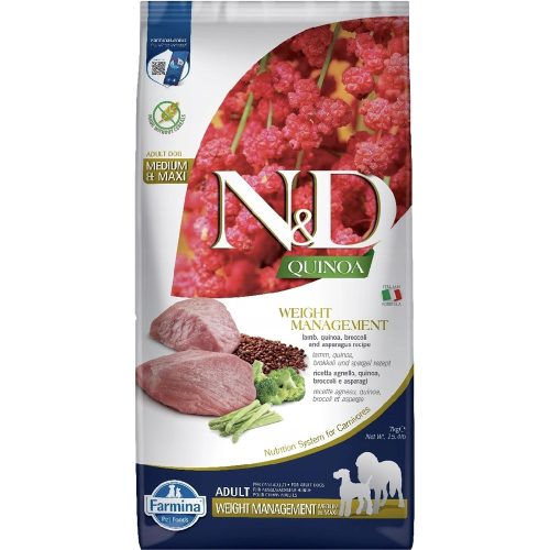 N&D Quinoa Weight Management Medium & Maxi Gabonamentes Száraz Kutyatáp (Bárány) - 7 kg