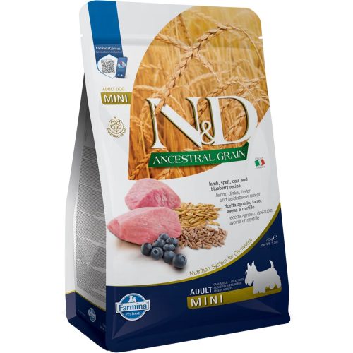 N&D Ancestral Grain Ősi Gabonával Mini Adult Száraz Kutyatáp (Bárány, Tönköly, Zab és Áfonya) - 2,5 kg