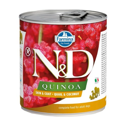 N&D Quinoa Skin & Coat Monoprotein Gabonamentes Konzerv Kutyáknak (Fürj és Kókusz) - 285 g