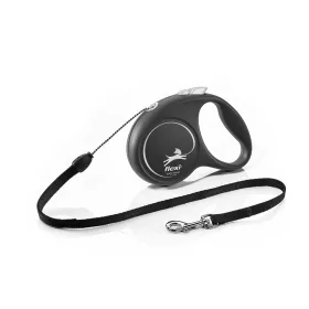   Flexi Black Design Szalagos Automata Póráz Kutyáknak (S-es Méret, 15 kg-ig, Ezüst, 5 m)