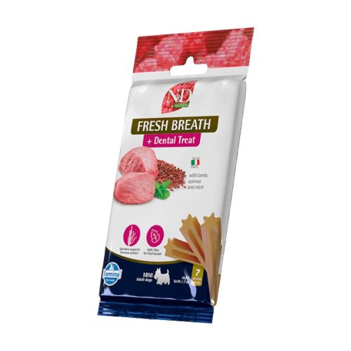 N&D Quinoa Dental Treat Flatulence Mini Adult Gabonamentes Jutalomfalat Kutyáknak (Bárány, Quinoa és Jukka) - 60 g