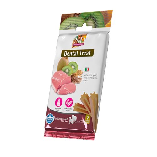 N&D Tropical Selection Dental Treat Medium & Maxi Adult Jutalomfalat Kutyáknak (Sertés, Tönköly, Zab és Trópusi gyümölcsök) - 100 g