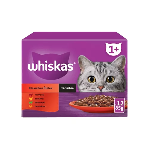 Whiskas Klasszikus Válogatás Alutasakos Macskaeledel Szószban (Marha, Csirke, Bárány, Baromfi) - 12x85 g