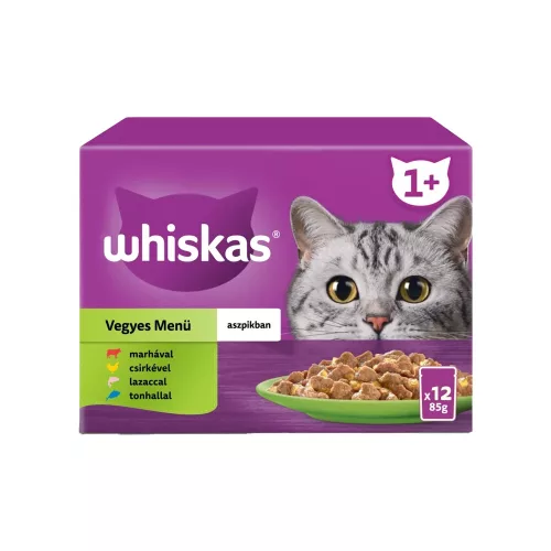 Whiskas Vegyes Válogatás Alutasakos Macskaeledel Aszpikban (Marha, Csirke, Lazac, Tonhal) - 12x85 g