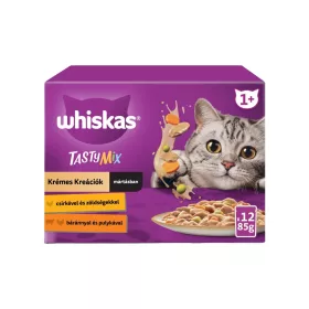   Whiskas Tasty Mix Krémes Válogatás Alutasakos Macskaeledel Szószban (Csirke és Zöldségek, Bárány és Pulyka) - 12x85 g