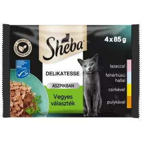   Sheba Delicacy Vegyes Választék Alutasakos Macskaeledel (Lazac, Fehérhúsú hal, Csirke, Pulyka) - 4x85 g