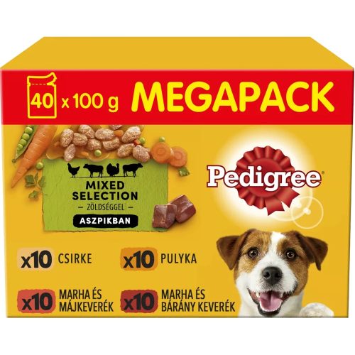 Pedigree Vegyes Válogatás Alutasakos Kutyaeledel (Csirke, Pulyka, Marha és Máj, Marha és Bárány) - 40x100 g