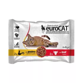  Euro Cat Pouch Duo Alutasakos Macskaeledel Szószban (Baromfi és Máj, Marha) - 4x85 g