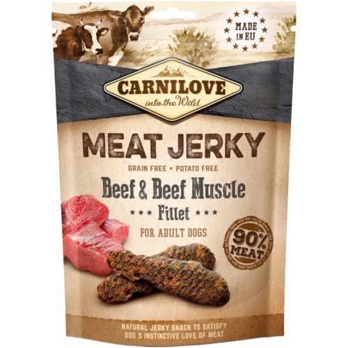 Carnilove Meat Jerky Snack Gabonamentes Jutalomfalat Kutyáknak (Marhafilé) - 100 g