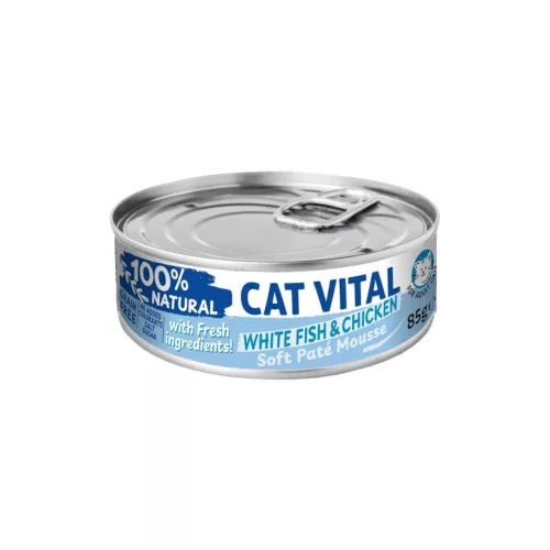 Cat Vital Soft Paté Mousse Gabonamentes Konzerv Macskáknak (Fehér hal és Csirke) - 85 g