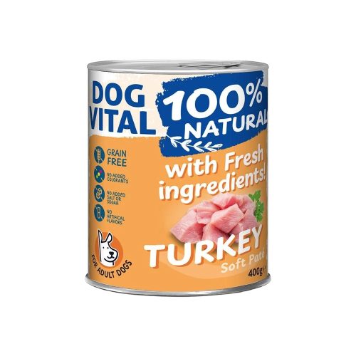 Dog Vital 100% Natural Soft Paté Gabonamentes Konzerv Kutyáknak (Pulyka) - 400 g