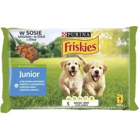   Friskies Junior Nedves Kutyaeledel Szószos Válogatás (Csirke és Sárgarépa) - 4x100 g