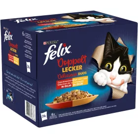   Felix Fantastic Duo Házias Válogatás Nedves Macskaeledel Aszpikban (Marha és Szárnyas, Csirke és Vese, Bárány és Borjú, Pulyka és Máj) - 24x85 g
