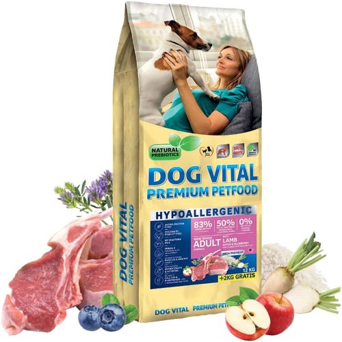 Dog Vital Hypoallergenic Mini Breeds Adult Hipoallergén Száraz Kutyatáp (Bárány, Alma és Áfonya) - 12+2 kg