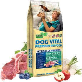   Dog Vital Hypoallergenic All Breeds Puppy & Junior Hipoallergén Száraz Kutyatáp (Bárány, Alma és Áfonya) - 12+2 kg