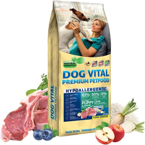 Dog Vital Hypoallergenic All Breeds Puppy & Junior Hipoallergén Száraz Kutyatáp (Bárány, Alma és Áfonya) - 12+2 kg