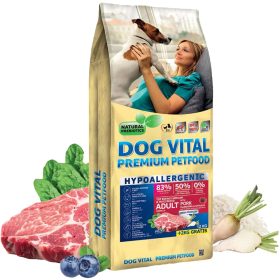   Dog Vital Hypoallergenic Top Energy Medium & Maxi Breeds Adult Hipoallergén Száraz Kutyatáp (Sertés, Áfonya és Spenót) - 12+2 kg