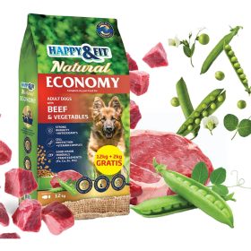   Happy&Fit Natural Economy Adult Száraz Kutyatáp (Marha, Baromfi és Zöldségek) - 12+2 kg