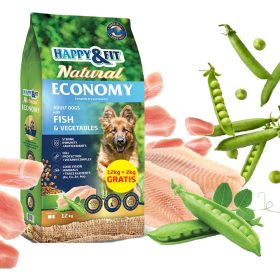   Happy&Fit Natural Economy Adult Száraz Kutyatáp (Hal és Zöldségek) - 12+2 kg