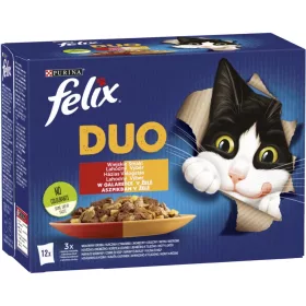   Felix Fantastic Duo Házias Válogatás Nedves Macskaeledel Aszpikban (Marha és Szárnyas, Csirke és Vese, Bárány és Borjú, Pulyka és Máj) - 12x85 g