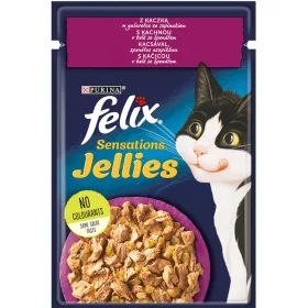   Felix Sensations Jellies Nedves Macskaeledel Aszpikban (Kacsa és Spenót) - 85 g