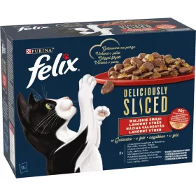   Felix Deliciously Sliced Házias Válogatás Gabonamentes Nedves Macskaeledel Aszpikban (Marha, Csirke, Kacsa, Pulyka) - 12x80 g