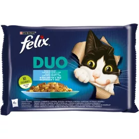  Felix Fantastic Duo Halas Válogatás Nedves Macskaeledel Aszpikban (Fekete tőkehal és Lazac, Hering és Pisztráng, Lazac és Szardínia, Pisztráng és Makréla) - 4x85 g