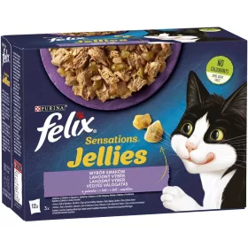   Felix Sensations Jellies Vegyes Válogatás Nedves Macskaeledel Aszpikban (Pulyka és Spenót, Bárány és Vad, Makréla és Paradicsom, Hering és Garnélarák) - 12x85 g