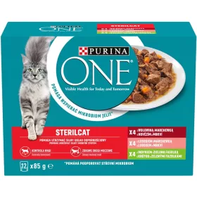   Purina One Sterilcat Nedves Macskaeledel (Marha és Sárgarépa, Lazac és Sárgarépa, Pulyka és Zöldbab) - 12x85 g